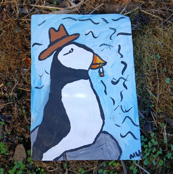 Puffin Painting On Cardboard - Picture 2 of 12